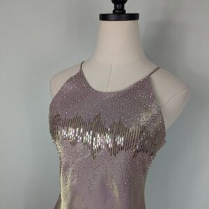 Vintage Prom Dress Maxi Gown 90S Y2K Fairy Colorshift Metallic Gold Pink Beaded